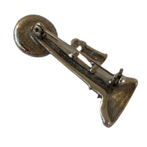 Vintage Silver Rhinestones Retro Phone Pin Brooch - Picture 4 of 5